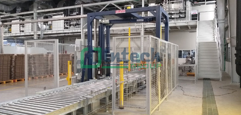 Dây chuyền quấn màng Pallet bình nước 1